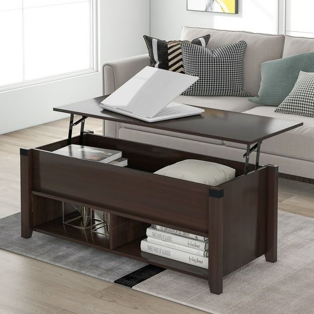 Kinsuite Lift Top Coffee Table with Hidden Compartment and Storage Shelf Modern Wood Rising Desk for Living Room Reception Room Kinsuite Lift Top Coffee Table with Hidden Compartment and Storage Shelf Modern Wood Rising Desk for Living Room Reception Room